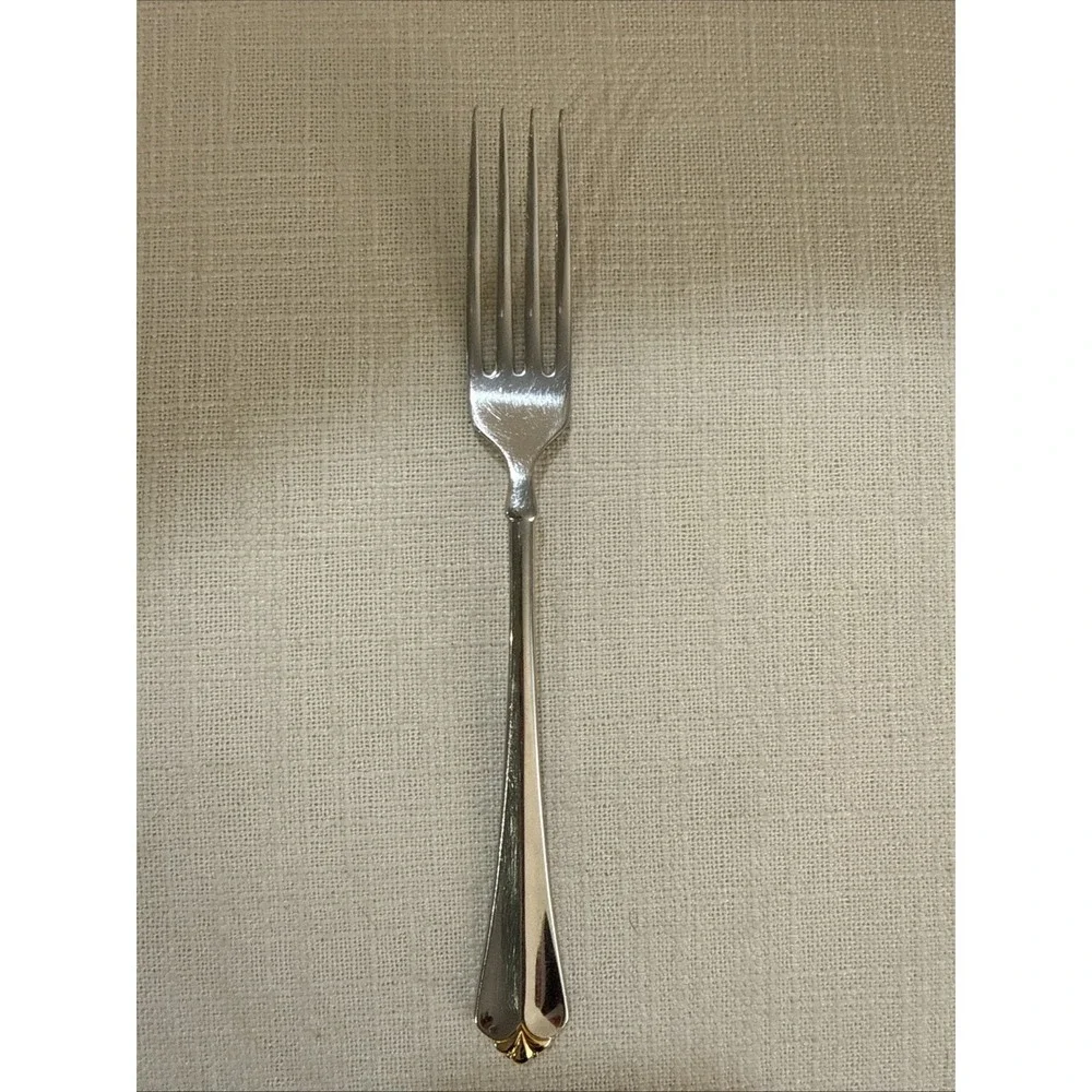 Oneida Golden Juilliard Cube Heirloom Stainless Flatware Gold Tip Dinner Fork